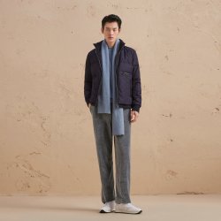 鄂尔多斯 ERDOS 男装白鹅绒含量90%绅士风羽绒服秋冬藏蓝立领鹅绒服外套