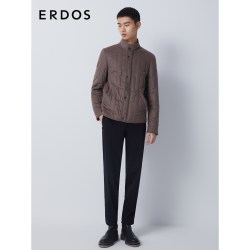 鄂尔多斯 ERDOS 男装桑蚕丝羊毛混纺棉服秋冬深橡木色立领短款夹克外套