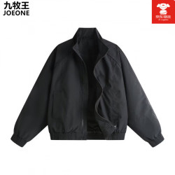 九牧王 美式复古工装外套男户外软壳冲锋衣2026春秋季飞行夹克立领男上衣 黑色 M