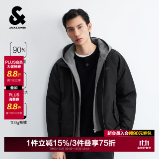 杰克琼斯 杰克·琼斯（JACK&JONES）防泼水男士羽绒服短款2026年冬季新款男装美式休闲外套 E40黑色 2XL （190）