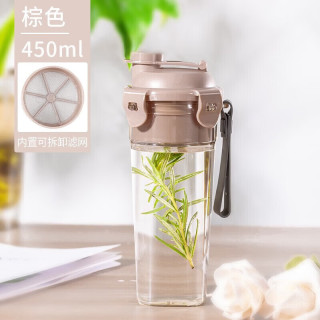 乐扣乐扣 食品级塑料水杯耐高温健身水杯男女户外随行茶杯棕色450ml