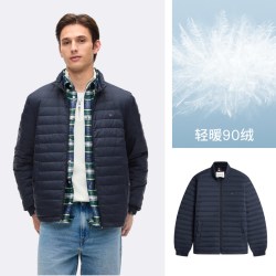 TOMMY HILFIGER Tommy26秋冬新款男装可收纳立领绗缝轻薄排骨高蓬羽绒服