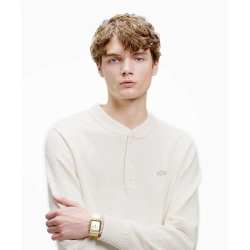LACOSTE 日本直邮LACOSTE 圈圈纱亨利领针织毛衣 男装米白色
