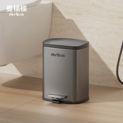 麦桶桶 厨房专用垃圾桶家用客厅2026新款不锈钢大号带盖轻奢卫生间 格雷灰 6L 丨弧光钢盖