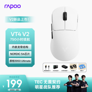 雷柏 VT4 V2版 中大手无线/有线双模游戏鼠标 轻量化PAW3950引擎鼠标 黑白