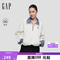 Gap logo刺绣撞色半拉链宽松抓绒卫衣