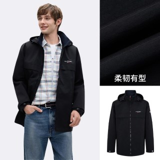 移动端：TOMMY HILFIGER Tommy秋冬男装潮流休闲可收纳帽风衣款软壳夹克外套