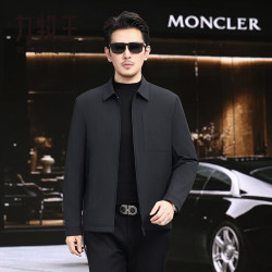 九牧王 春秋男士翻领轻薄棉服中年商务行政夹克爸爸保暖棉衣简约休闲外套 黑色 M 170
