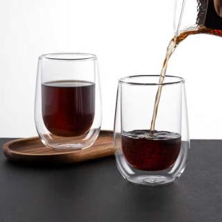 唯铭诺 玻璃水杯电镀高硼硅牛奶咖啡杯家用椭圆形炫彩双层杯350ml