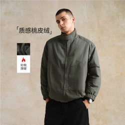 佐丹奴 设计师款佐丹奴哈灵顿夹克男破骨口袋立领桃皮绒棉衣外套18075822