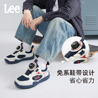 Lee 童鞋秋季新款儿童网面休闲板鞋女童透气运动鞋男大童 X0233 蓝红 26 【建议脚长156-1