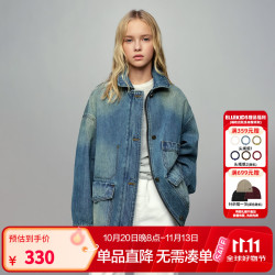 ELLE kids 童装 复古水洗牛仔外套女童秋季多口袋休闲拉链上衣 牛仔蓝 120 （110/120