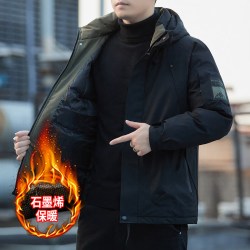 龙牙 连帽羽绒棉服男2026冬季新款宽松户外工装保暖加厚棉袄外套男棉衣 黑色 M