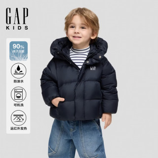 Gap 男幼童小童2026秋新品防泼水远红外发热羽绒服儿童装5OW623009 黑色 90 cm (1-2岁)亚洲尺码