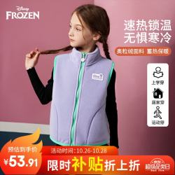 迪士尼 儿童马甲春秋男女童双面抓绒立领拉链背心外套摇粒绒外穿保暖坎肩