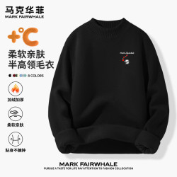 马克华菲 双股重磅半高领毛衣男士秋冬加厚针织衫亲肤软糯宽松百搭简约上衣 -黑#JMK红爱心熊 XL