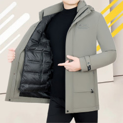 鸭鸭波冬季羽绒服男2026款90鹅绒服可拆卸内胆外套活里活面中长款防寒服 鹅绒服90%白鹅绒男卡其色 M (170)