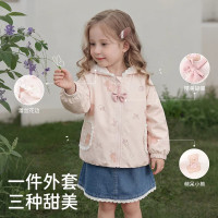 婧麒 女童外套春季新款洋气宝宝开襟长袖满印儿童卡通
