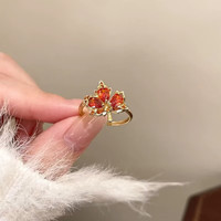 花饰庄园 微镶锆石红色枫叶戒指女时尚感ins开口可调节设计轻奢 枫叶戒指