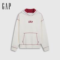 Gap 情侣款logo刺绣加绒连帽宽松卫衣