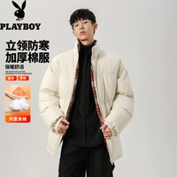 PLAYBOY 格子拼接夹克棉服男秋  米白色 3XL