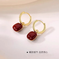 XIYOOMI 港风925银针方块耳圈 轻奢时尚耳扣小众高级感红色耳圈女  港风方块耳圈