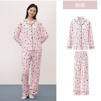 YOUKESHU 女士睡衣女纯棉7A抗菌斑点狗狗可爱印花长袖亲肤家居服套装女款 粉瓷 L