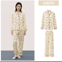 YOUKESHU 女士睡衣女纯棉7A抗菌斑点狗狗可爱印花长袖亲肤家居服套装女款 油蜡纸色 L