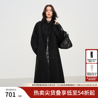 范思蓝恩 钻石立裁系列复古立领双面呢大衣女秋冬羊毛呢外套 黑色 XXS