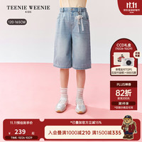 TEENIE WEENIE Kids小熊童装26年新款女童蕾丝挂饰直筒五分牛仔裤 蓝色花灰 130
