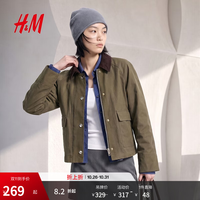 H&M 女装短外套2026秋季新款灯芯绒衣领外套中长款时尚上衣1000237 卡其绿 M