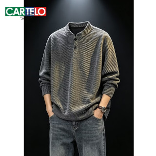 卡帝乐鳄鱼（CARTELO）美式正肩亨利领长袖t恤男款秋季肌理感polo卫衣感内搭打底衫 深灰色 XL