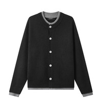 gxgjeans 【限时五折】 美式含羊毛假两件宽松开襟毛衣线衫 黑色