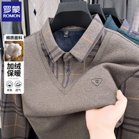 罗蒙 保暖加绒假两件毛衣 男士打底针织衫爸爸装上衣