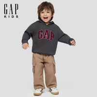 Gap 男女童秋季logo抓绒宽松连帽卫衣 灰黑