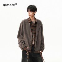 移动端：QOTRIOCK 高智感格纹拼接假两件毛衣开衫男女秋季复古老钱风慵懒针织衫外套