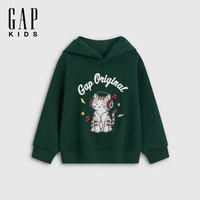 Gap 男幼童小童 卡通图案抓绒连帽卫衣 深绿色 100 cm(2-3岁)
