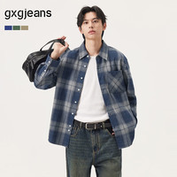 gxgjeans 【限时五折】 美式简约通勤宽松长袖衬衫上衣 蓝格（尺码偏大）