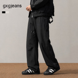 gxgjeans 【26秋新品】 美式斜纹面料分割设计宽松直筒工装裤 黑色