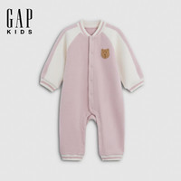 Gap 婴幼儿 加绒棒球式撞色连体衣哈衣 浅粉色 90cm (18-24个月)