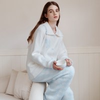 TugTug半边绒冬季月子服秋冬孕妇睡衣女款加厚加绒保暖长袖家居服