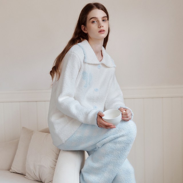 TugTug半边绒冬季月子服秋冬孕妇睡衣女款加厚加绒保暖长袖家居服