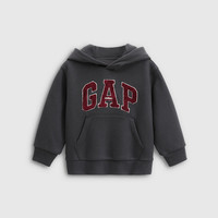 Gap 男女童秋季logo抓绒宽松连帽卫衣 灰黑
