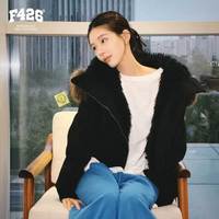 F426 超好看冬季新款短棉服可拆卸毛领斜门襟棉服 黑色 L