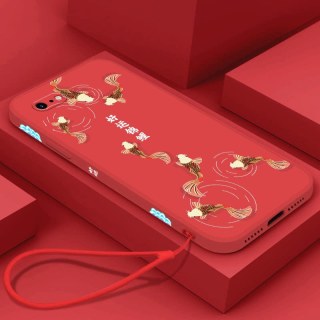 新年红色苹果8手机壳iPhone8plus好运锦鲤7plus软壳se2本命年苹果6splus超薄新款全包液态硅胶挂绳套男女情侣