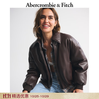 Abercrombie & Fitch 美式复古潮流时尚飞行员PU皮夹克棉服外套25秋冬女装144-5288 深棕色 M (165/96A)