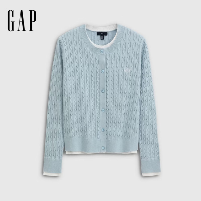 Gap 【绞花刺绣】logo麦穗针织开衫