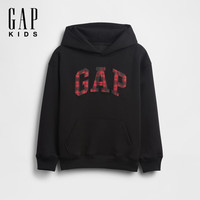 Gap 男女 冬季款贴布绣logo抓绒连帽卫衣儿童美版 黑