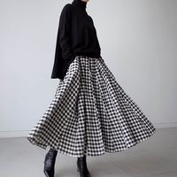 春秋款复古格子半身裙女韩版中长款宽松显瘦拼接A字裙过膝伞裙潮