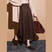 b+ab it b+ab 半身裙咖啡色麂皮质感中长款A字裙2026秋冬女款日常通勤